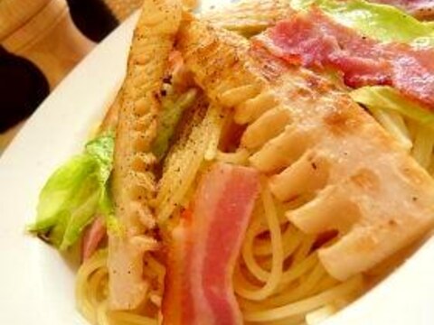 焼き筍と春キャベツの塩パスタ
